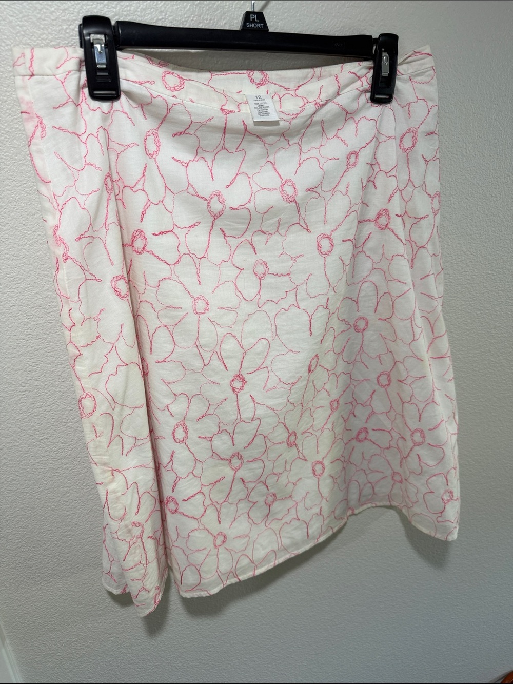 Apt. 9 White A-Line Skirt with Pink Floral Embroidery